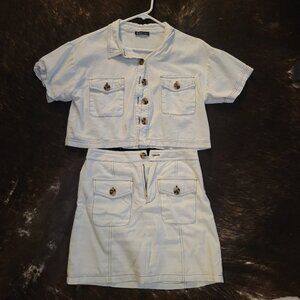 2 PIECE WHITE BUTTON DOWN SKIRT & TOP SET